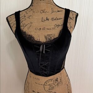 Victoria's Secret Dream Angel Black Velvet Lace-Up Corset Top